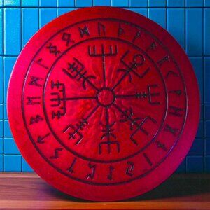 Red Norse Viking Vegvisir Compass decorative tray.
